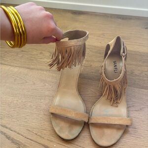 Vaneli Tan Fringe Heels